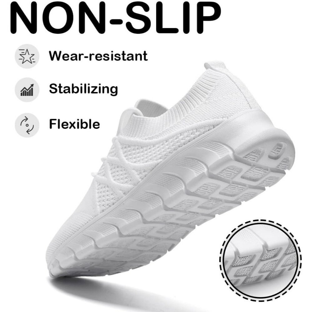Womens Running Shoes Walking Tennis Sneakers Slip on Gym Workout White Mesh - Picture 4 of 6